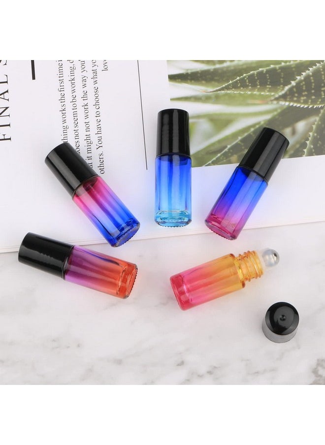 Gradient Color Roll On Bottles Thick Glass Empty Refillable Fragrance Perfume Essential Oil Glass Roller Bottles Metal Roller Ball Bottle Container For Home Travel Use 5Ml 6 Packs