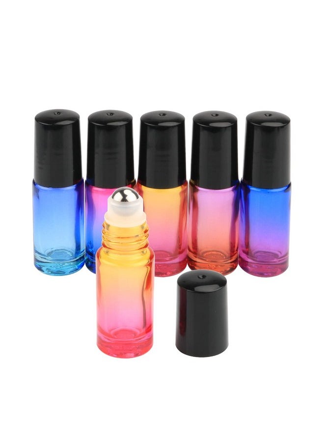 Gradient Color Roll On Bottles Thick Glass Empty Refillable Fragrance Perfume Essential Oil Glass Roller Bottles Metal Roller Ball Bottle Container For Home Travel Use 5Ml 6 Packs