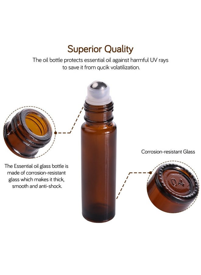 Essential Oil Roller Bottles (10Ml Amber Glass, 12 Pack) With 2 Extra Roller Balls, 24 Labels, Opener, 2 Funnels