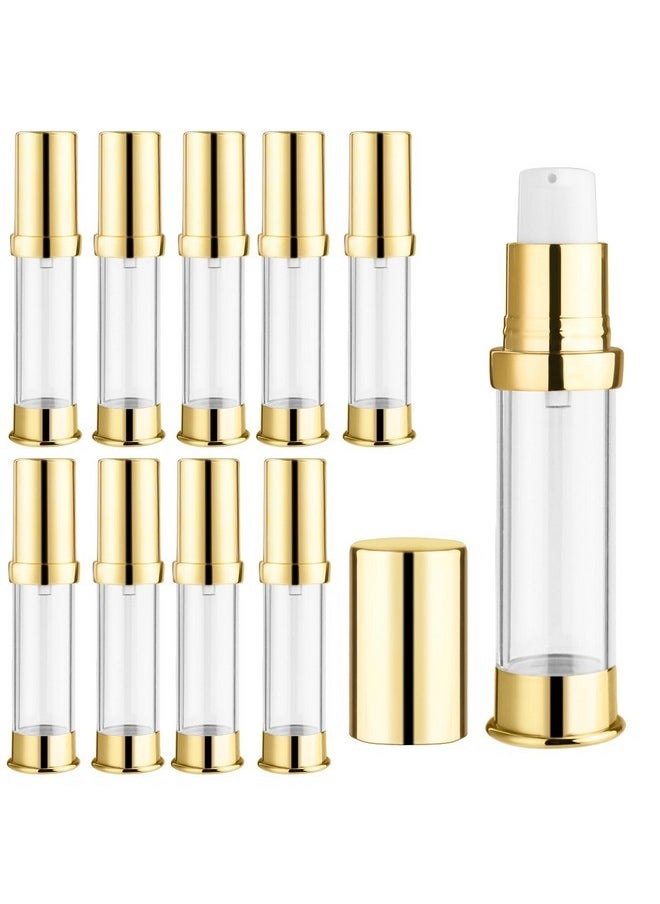 10 Pcs Empty Airless Pump Bottle Travel Cosmetic Cream Pump Bottle Refillable Vacuum Dispenser Pump Containers For Lotion Cream And More (Gold-10Ml)