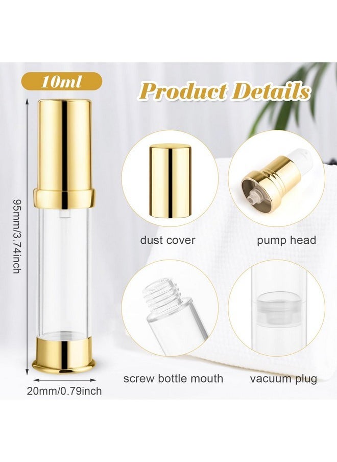 10 Pcs Empty Airless Pump Bottle Travel Cosmetic Cream Pump Bottle Refillable Vacuum Dispenser Pump Containers For Lotion Cream And More (Gold-10Ml)