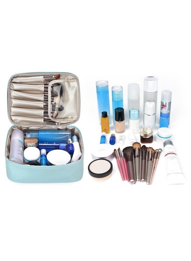 Travel Makeup Bag Large Cosmetic Bag Makeup Case Organizer For Women (Sky Blue)