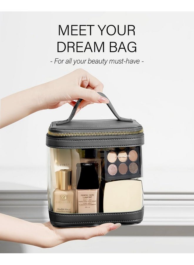 Large Clear Travel Makeup Bag For Women，Transparent Cosmetic Bag With Handle，Portable Makeup Case Organizer，Waterproof Toiletry Organizer Train Case