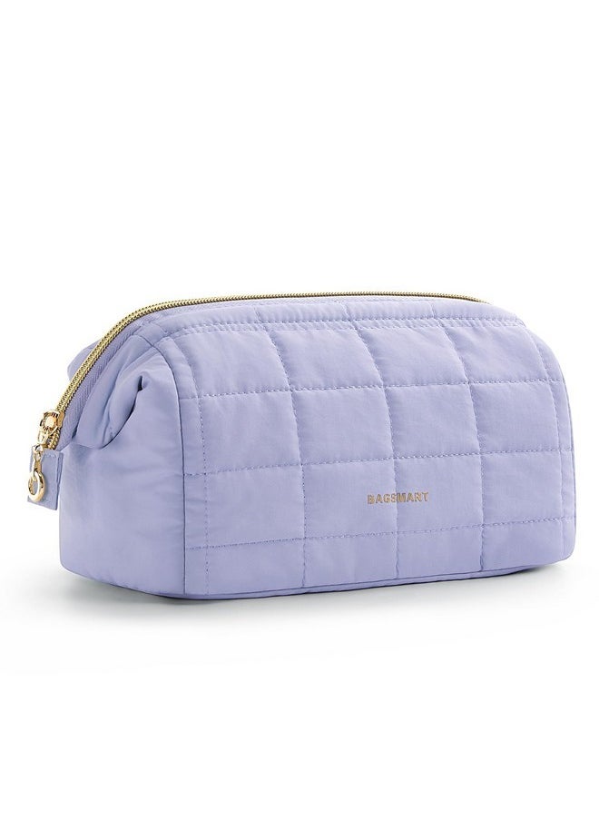 Makeup Bag Cosmetic Bag Wide Open, Purple, M, Wide-Open Travel Makeup Bag With Puffy Padded And Rectangular Quilted