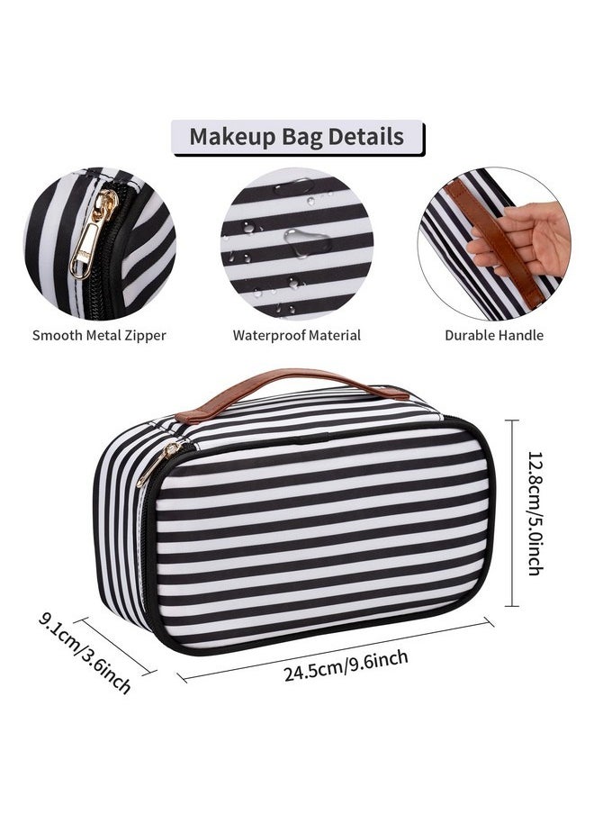 Small Cosmetic Bag,Portable Cute Travel Makeup Bag For Women And Girls Makeup Brush Organizer Cosmetics Pouch Bags-Black/White Stripes