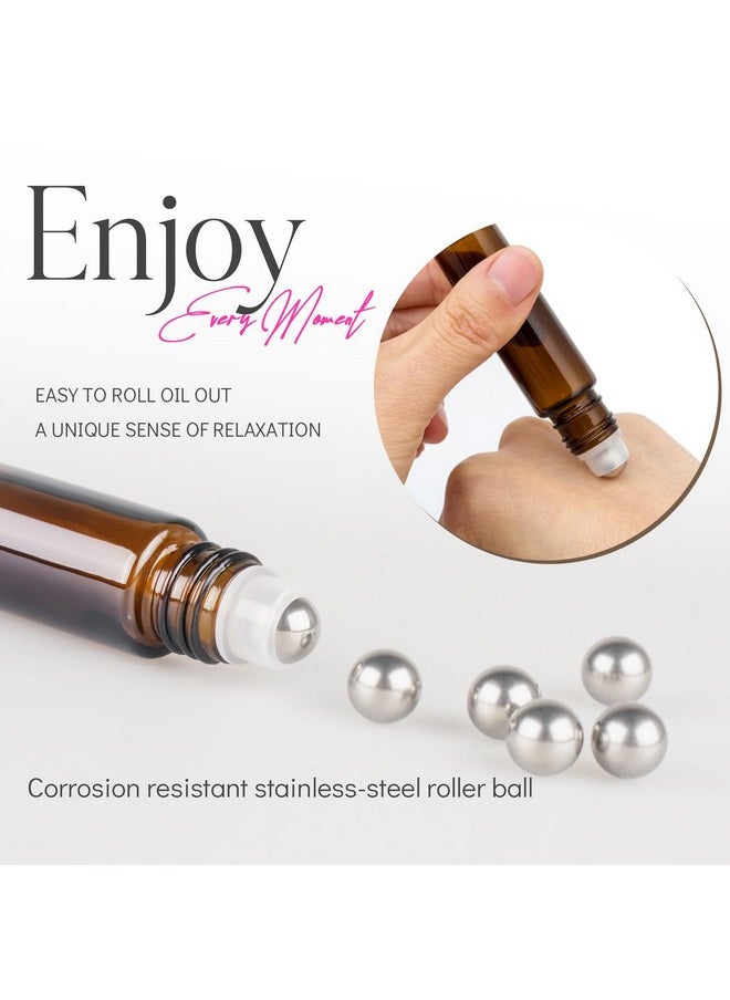 10Ml Roller Bottles For Essential Oils, 6 Pack Roll On Bottles, Amber Thick Glass Roller Bottles For Oils, With Stainless Steel Roller Balls, 2 Droppers