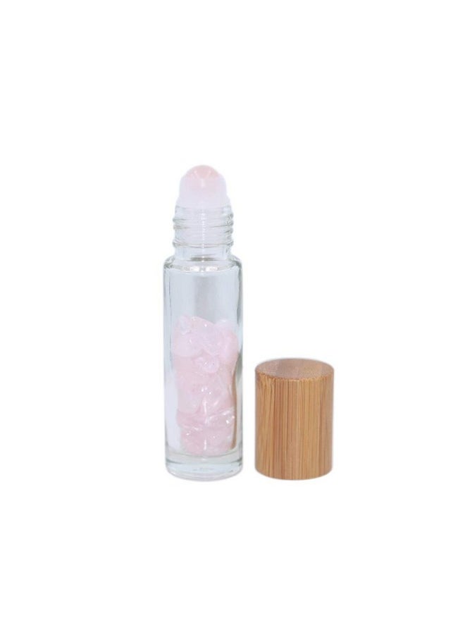 10Ml Roll On Bottle With Gemstone Rollerball&Crystal Chips Inside,10 Packs Glass Roller Bottles Essential Oil Sample Bottles(Bamboo Lids)