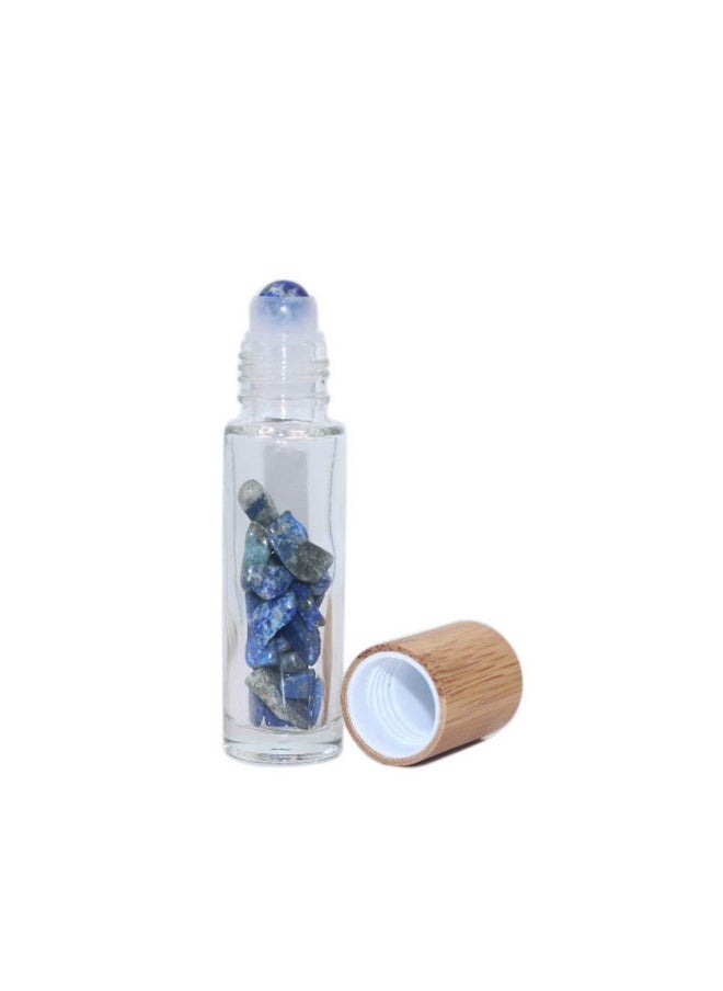 10Ml Roll On Bottle With Gemstone Rollerball&Crystal Chips Inside,10 Packs Glass Roller Bottles Essential Oil Sample Bottles(Bamboo Lids)