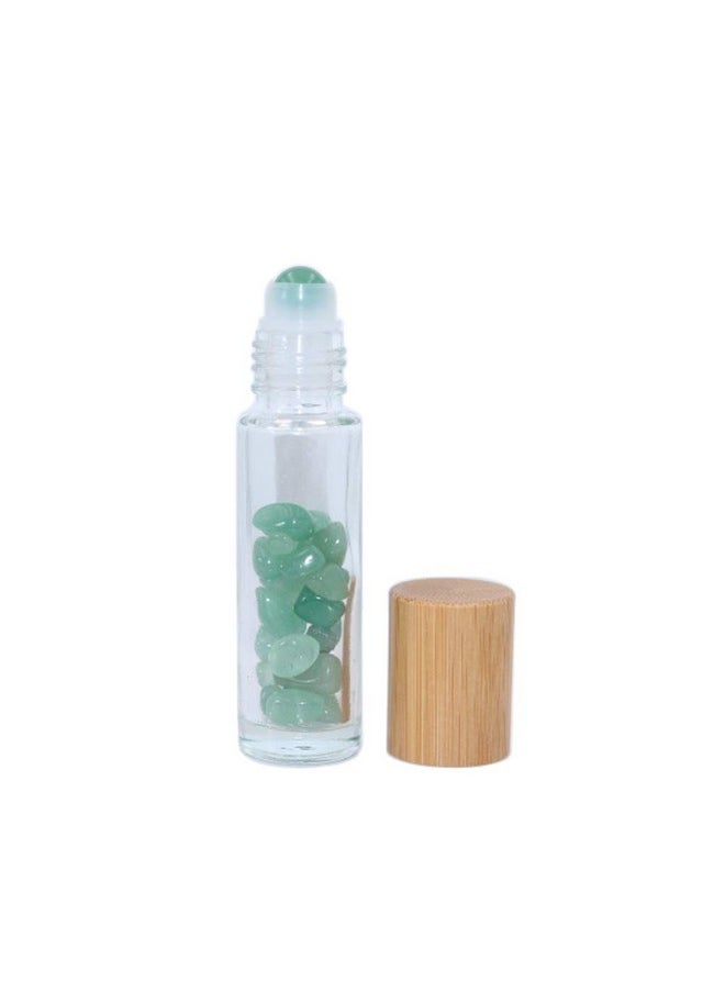 10Ml Roll On Bottle With Gemstone Rollerball&Crystal Chips Inside,10 Packs Glass Roller Bottles Essential Oil Sample Bottles(Bamboo Lids)