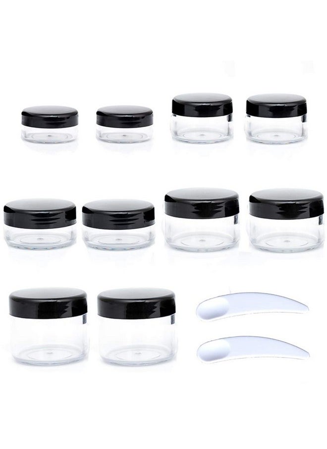 10Pcs Small Travel Containers, Black Sample Containers With Screw Lids, 5 Size 3/5/10/15/20 Gram Sample Jars With 12Pcs Labels And 2Pcs Mini Disposable Spatula, Makeup Sample Containers Bpa Free