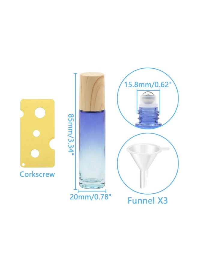 8 Pcs Glass Roller Bottles Essential Oils Perfume Roll On Bottles 10 Ml (1/3 Oz) Blue Gradient Rolling Bottles Vials Container For Oils Lip Balms