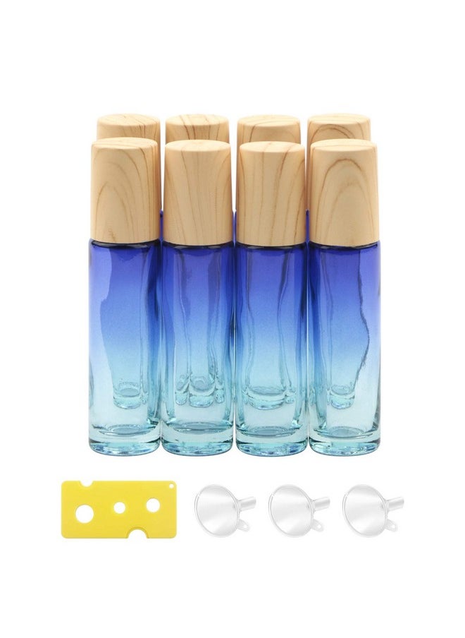 8 Pcs Glass Roller Bottles Essential Oils Perfume Roll On Bottles 10 Ml (1/3 Oz) Blue Gradient Rolling Bottles Vials Container For Oils Lip Balms