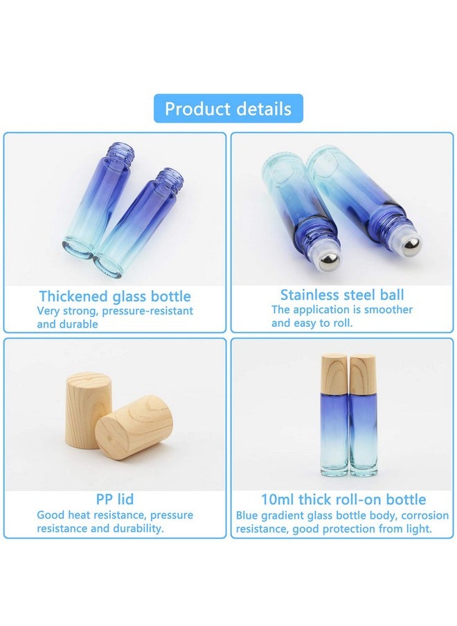 8 Pcs Glass Roller Bottles Essential Oils Perfume Roll On Bottles 10 Ml (1/3 Oz) Blue Gradient Rolling Bottles Vials Container For Oils Lip Balms