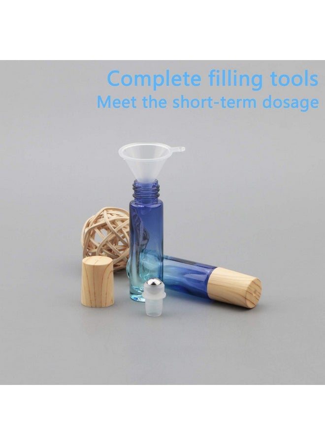 8 Pcs Glass Roller Bottles Essential Oils Perfume Roll On Bottles 10 Ml (1/3 Oz) Blue Gradient Rolling Bottles Vials Container For Oils Lip Balms