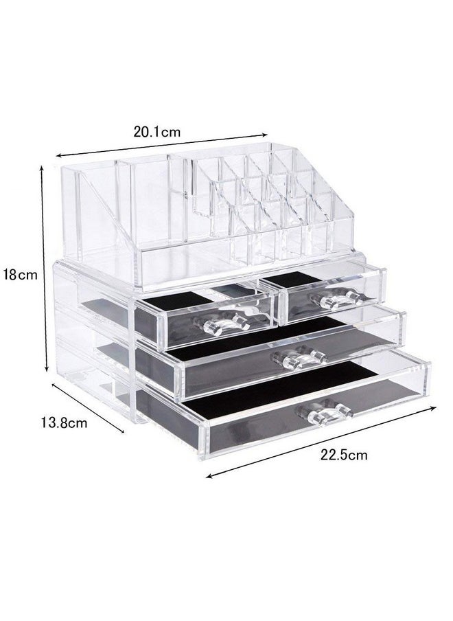 4 Drawer Plastic Cosmetic Makeup Jewelry Lipstick Storage Organizer Box Case, 22.5L X 13.8B X 18H Cm, Transparent