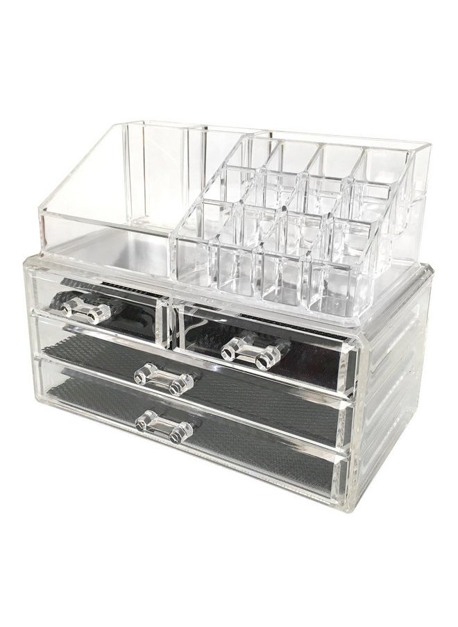 4 Drawer Plastic Cosmetic Makeup Jewelry Lipstick Storage Organizer Box Case, 22.5L X 13.8B X 18H Cm, Transparent