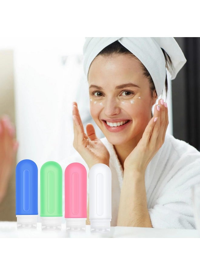 Travel Bottles For Toiletries,4 Pcs 3 Oz Silicone Travel Bottles,Leak Proof Travel Size Bottles Toiletries,Refillable Liquid Travel Accessories For Shampoo Hair Conditioner Bath Shower,White