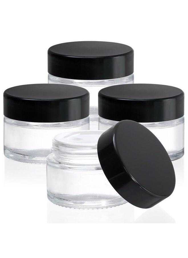 40 Pack 1 Oz Small Glass Jars, Empty Round Clear Glass Jars With Black Lids, Blank Labels & Inner Liners, Mini Cosmetic Containers Travel Jars For Cream, Lotion, Sample, Powder