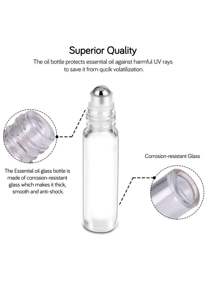 Essential Oil Roller Bottles 10Ml (24 Pack Clear Glass Bottle With Gold Cap, 4 Extra Roller Balls，48 Labels, 2 Openers, 2 Funnels Roller Balls For Essential Oils, Roll On Bottles