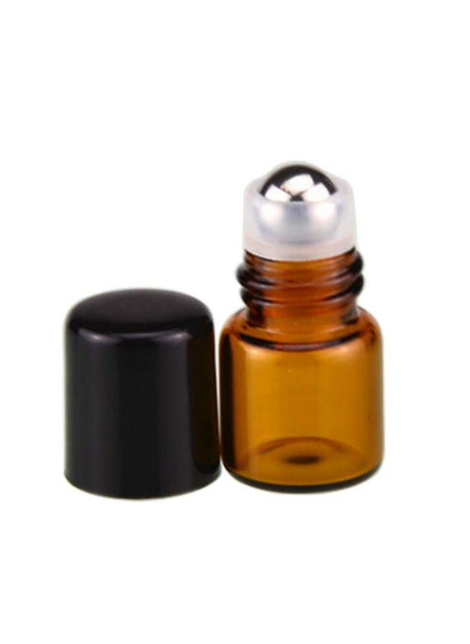 Amber Glass Roller Bottles 100 Packs 1Ml-1/4Dram Sample Vial Glass Roll On Bottles With Metal Roller Balls Roller Bottles For Essential Oils Aromatherapy Perfumes-Black Lid,1 Opener Remover Included