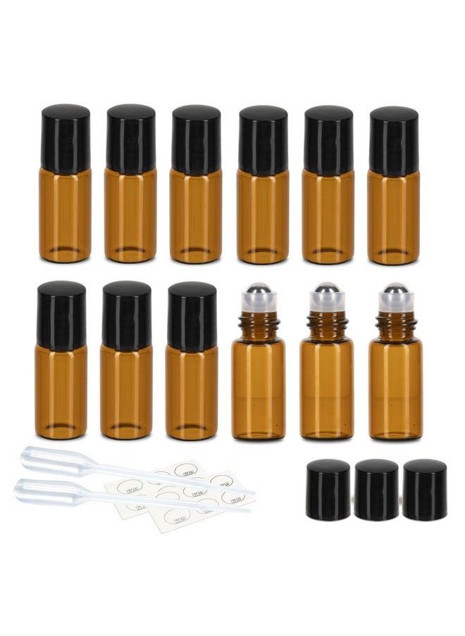 3Ml Roller Bottles 12Pack Amber Thick Glass Essential Oil Roller Bottles Stainless Steel Roller Ball With 2 Droppers