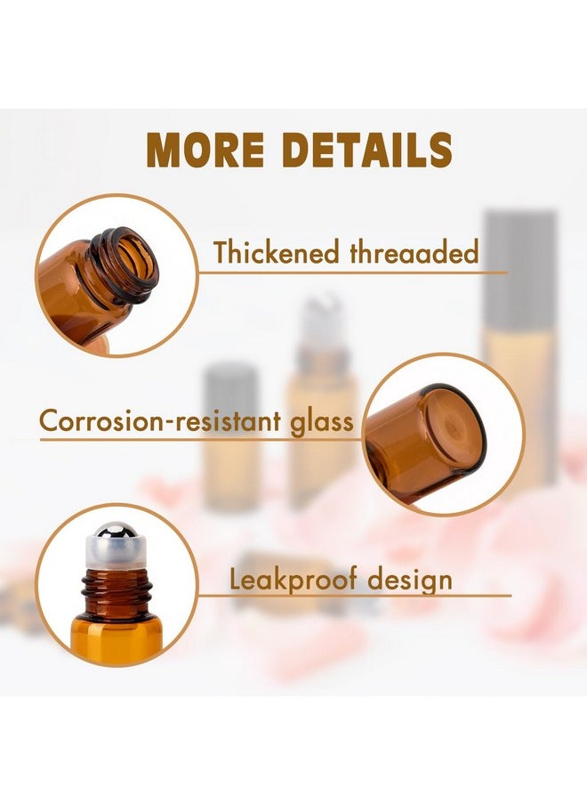 3Ml Roller Bottles 12Pack Amber Thick Glass Essential Oil Roller Bottles Stainless Steel Roller Ball With 2 Droppers