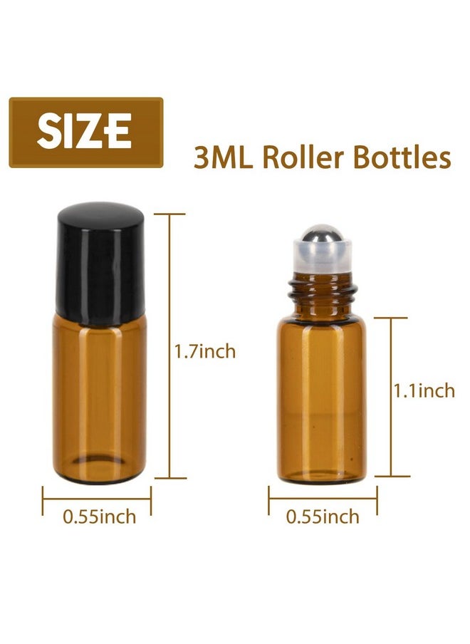 3Ml Roller Bottles 12Pack Amber Thick Glass Essential Oil Roller Bottles Stainless Steel Roller Ball With 2 Droppers