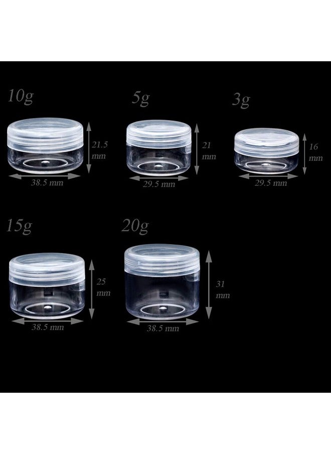 10Pcs Small Travel Containers, Clear Sample Containers With Screw Lids, 5 Size 3/5/10/15/20 Gram Sample Jars With 12Pcs Labels And 2Pcs Mini Disposable Spatula, Makeup Sample Containers Bpa Free