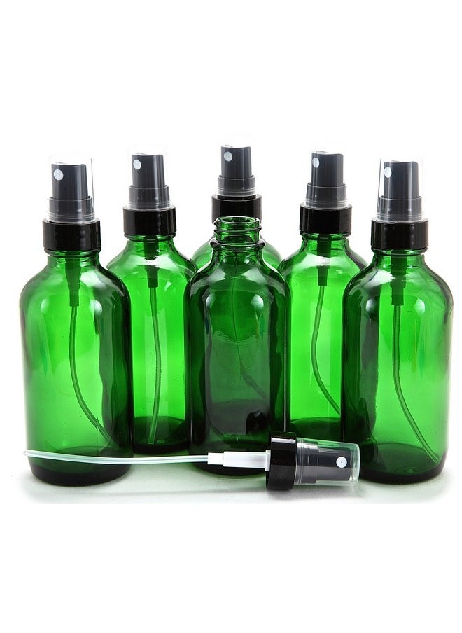 , 6 Glass Bottles With Black Fine Mist Sprayer, 4 Oz, Green