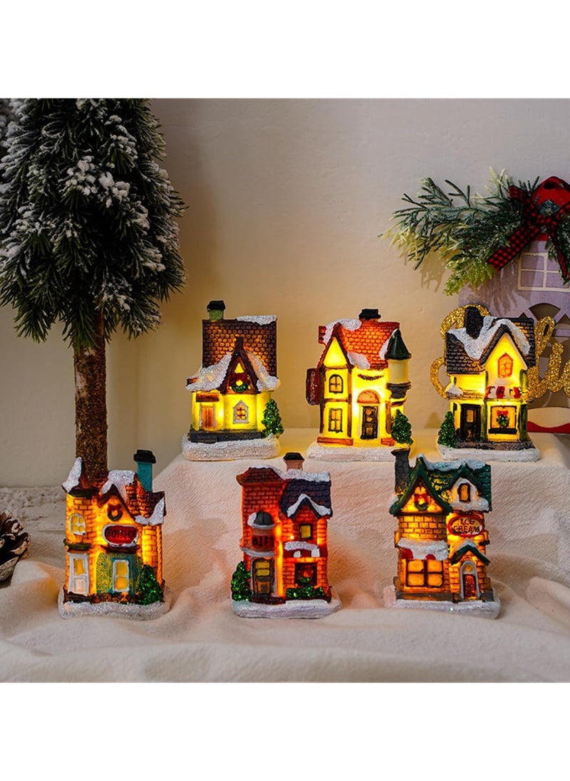 Christmas Village Sets LED Lighted Christmas Village Houses with Figurines, Christmas Village Collection Indoor Room Decor Collectible Buildings (6 Pack)