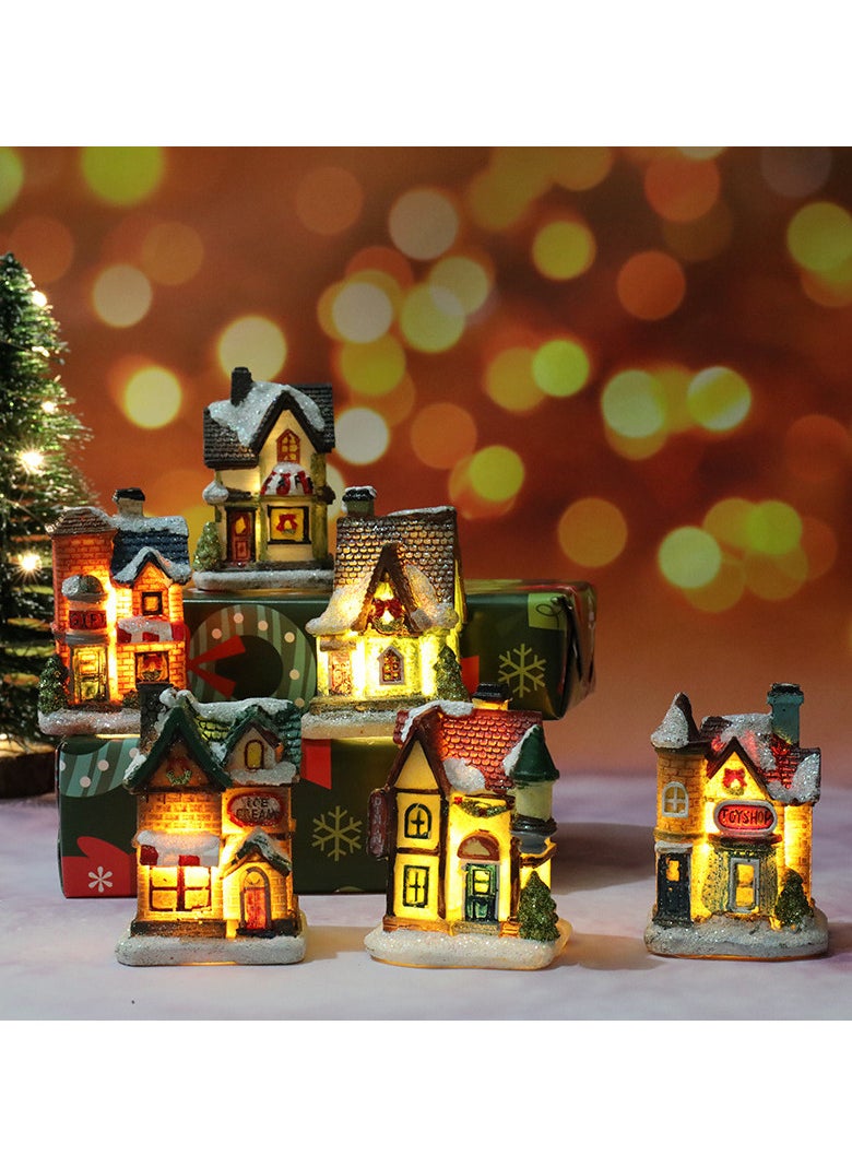 Christmas Village Sets LED Lighted Christmas Village Houses with Figurines, Christmas Village Collection Indoor Room Decor Collectible Buildings (6 Pack)