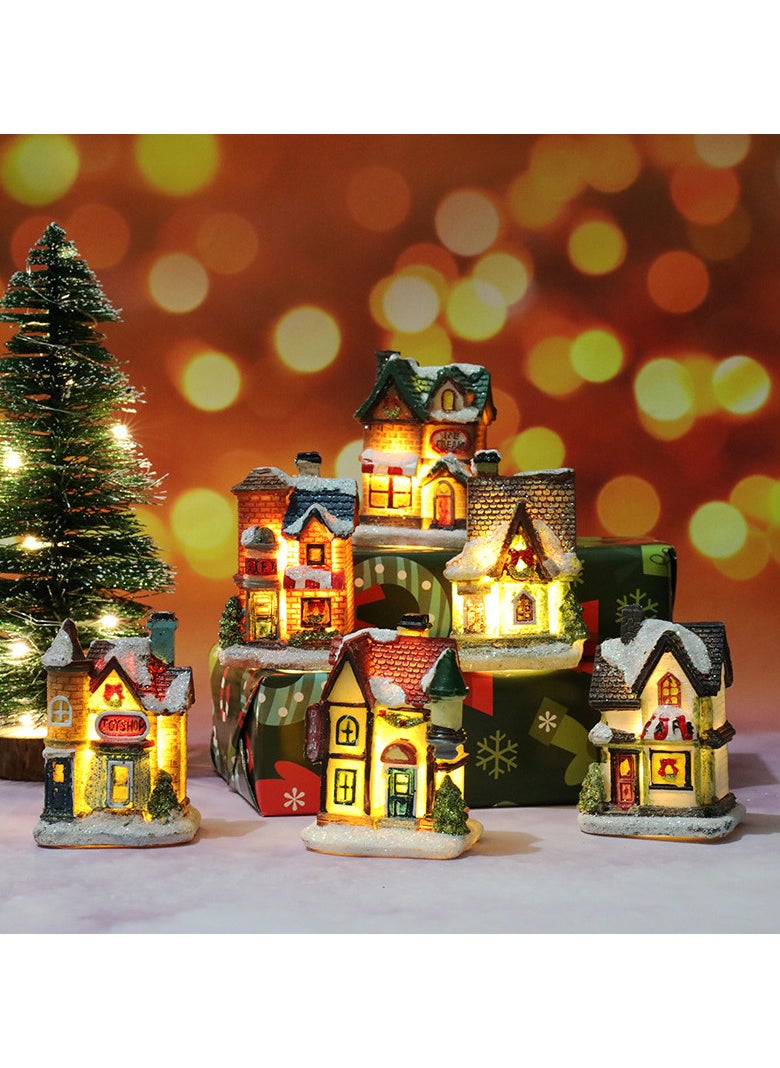 Christmas Village Sets LED Lighted Christmas Village Houses with Figurines, Christmas Village Collection Indoor Room Decor Collectible Buildings (6 Pack)