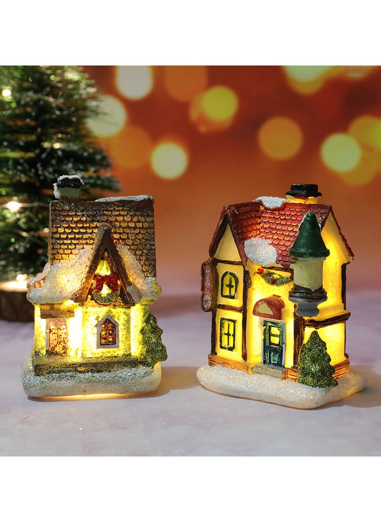 Christmas Village Sets LED Lighted Christmas Village Houses with Figurines, Christmas Village Collection Indoor Room Decor Collectible Buildings (6 Pack)