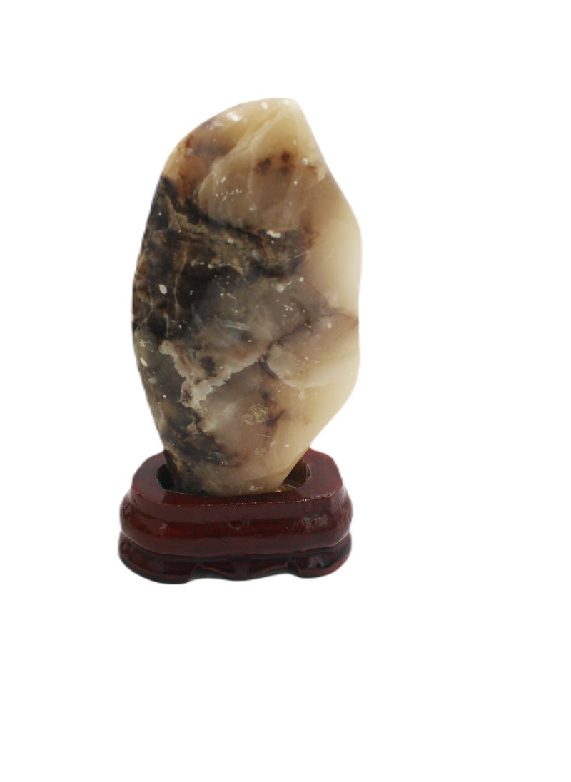 Natural Tiger Skin Stone With Wooden Base 14 X 11 CM