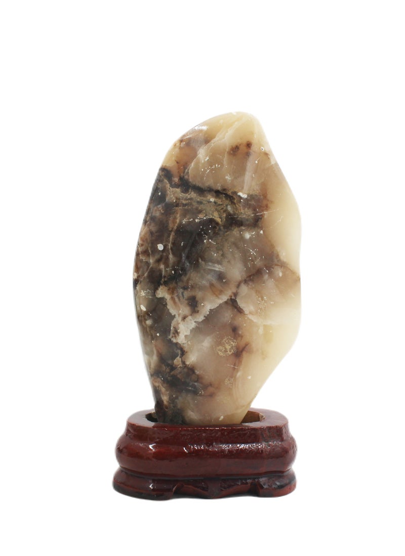 Natural Tiger Skin Stone With Wooden Base 14 X 11 CM