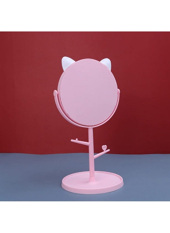 Desk Mirror In Cute Cat Ears Shape, Makeup & Vanity Mirror For Bathroom Or Bedroom, Desk Mirror For Makeup & Freestanding Mirror, Folding Design For Tabletop (Pink)