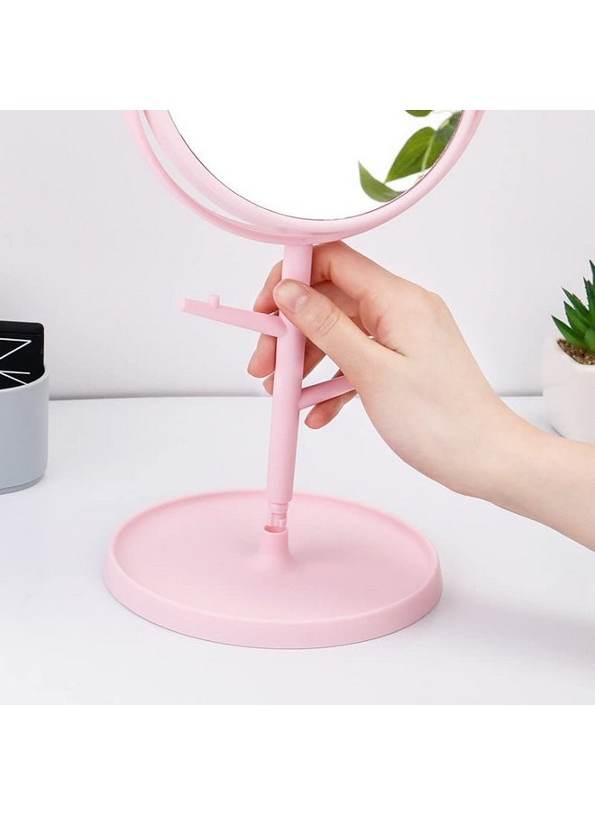 Desk Mirror In Cute Cat Ears Shape, Makeup & Vanity Mirror For Bathroom Or Bedroom, Desk Mirror For Makeup & Freestanding Mirror, Folding Design For Tabletop (Pink)