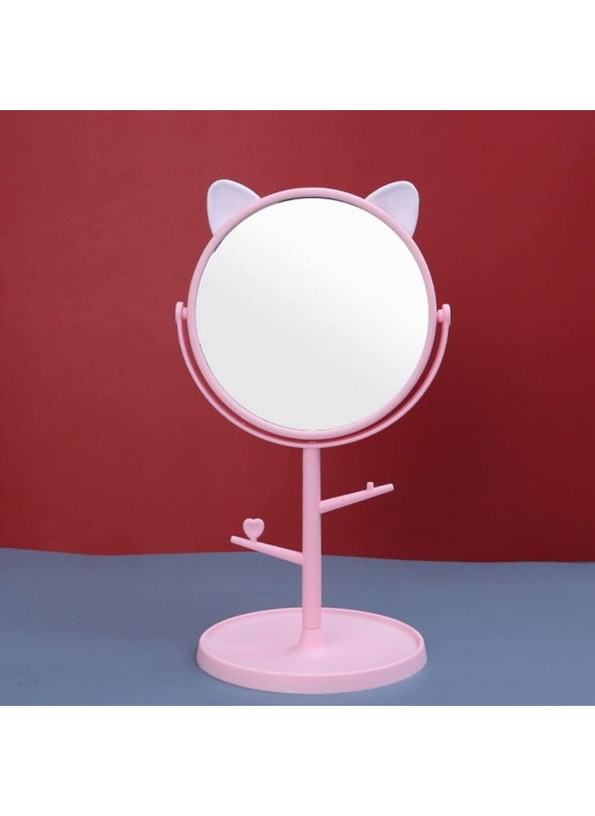 Desk Mirror In Cute Cat Ears Shape, Makeup & Vanity Mirror For Bathroom Or Bedroom, Desk Mirror For Makeup & Freestanding Mirror, Folding Design For Tabletop (Pink)