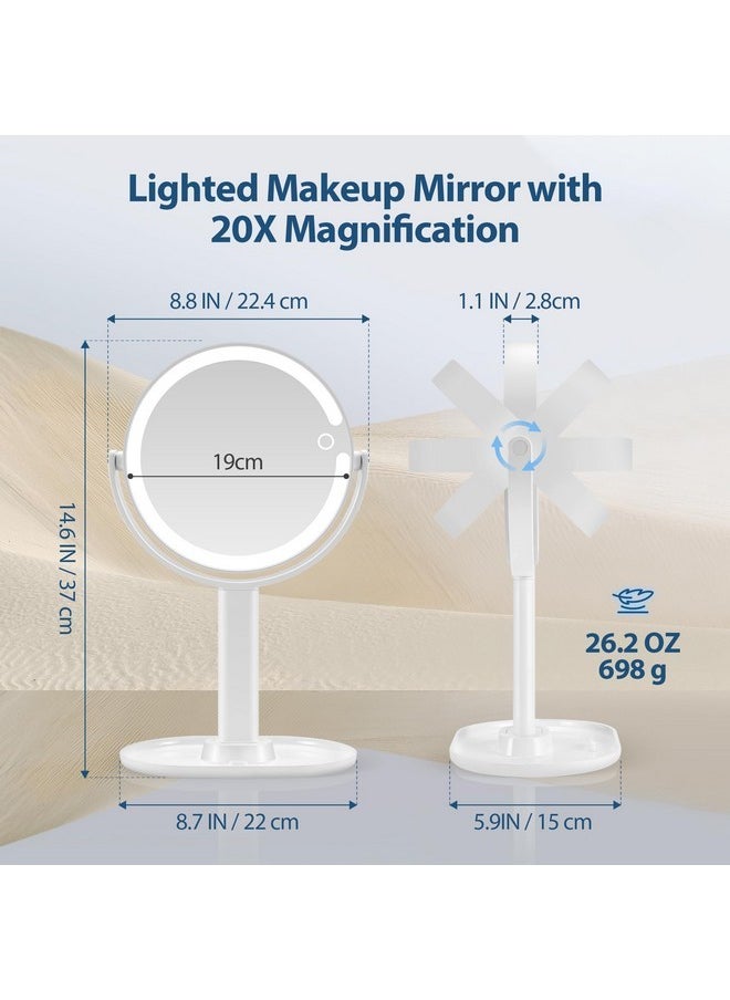 Lighted Makeup Mirror, 20X Magnifying Mirror With Light And Adjustable Brightness, Vanity Mirror With 3 Color Light, 2-Sided Tabletop Mirror, Detachable Travel Makeup Mirror With Light 8.8 In