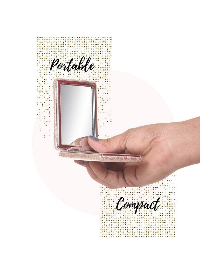 Small Double Sided Foldable Purse Mirror For Women Rectangle Magnifying Hand Mirror For Makeup Handy Compact Travel Mirror_Rose Gold