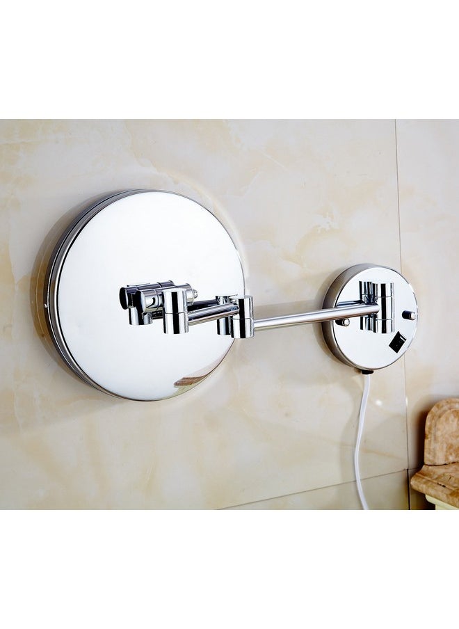 Stainless Steel One Side 5X Magnifying White Led Lighted Shaving And Wall Mount Makeup Round Mirror, 8-Inch (Silver)