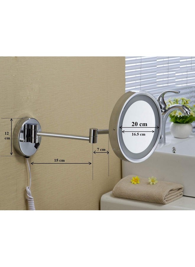 Stainless Steel One Side 5X Magnifying White Led Lighted Shaving And Wall Mount Makeup Round Mirror, 8-Inch (Silver)