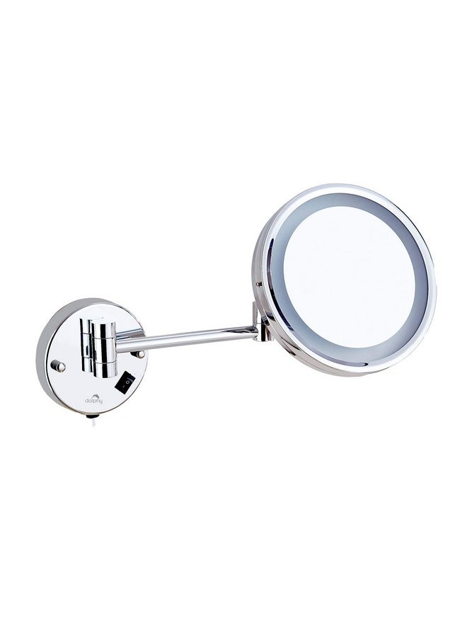 Stainless Steel One Side 5X Magnifying White Led Lighted Shaving And Wall Mount Makeup Round Mirror, 8-Inch (Silver)