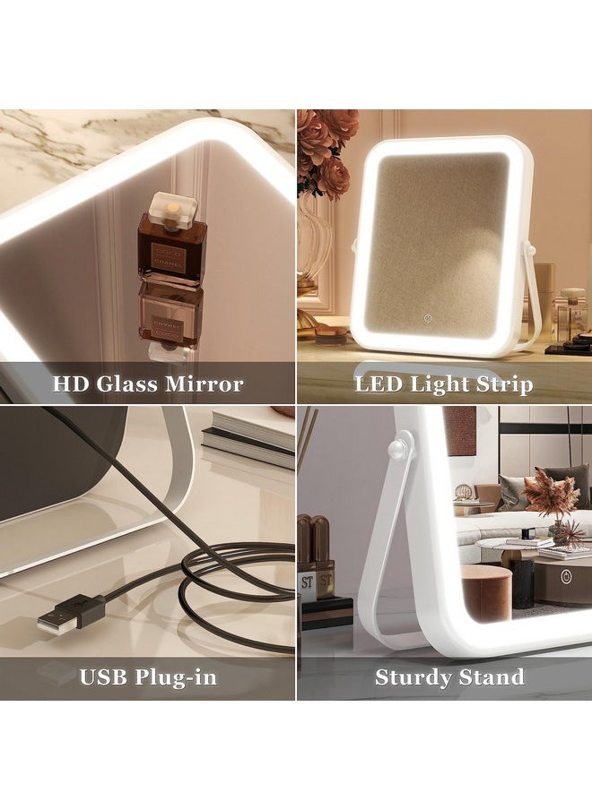 Home Mirror, 10X12 Inches Lighted Vanity Makeup Mirror, Dimmable Touch Screen, Tabletop Mount, Usb Plug-In, Adjustable, Portable