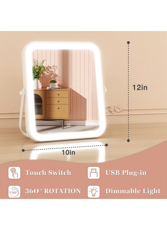 Home Mirror, 10X12 Inches Lighted Vanity Makeup Mirror, Dimmable Touch Screen, Tabletop Mount, Usb Plug-In, Adjustable, Portable