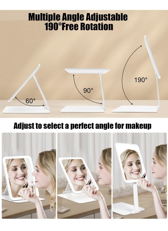 Travel Makeup Mirror With Light, 8.3*6.1In Portable Travel Lighted Makeup Mirror With 10X Magnifying Mirror, Foldable Stand & Angle Touch Screen Portable Led Mirror With 3 Lighting Colors, Ultra Thin