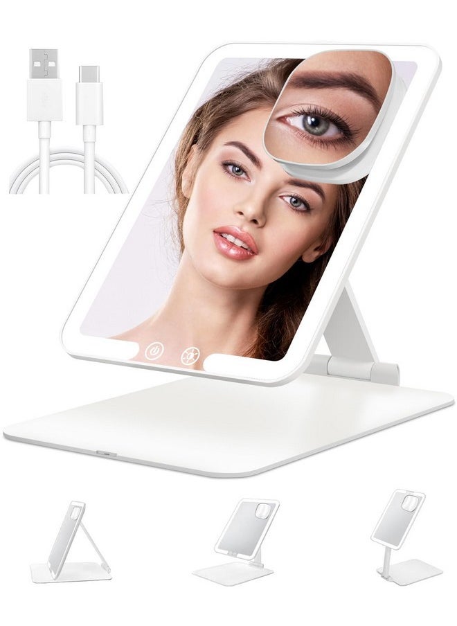 Travel Makeup Mirror With Light, 8.3*6.1In Portable Travel Lighted Makeup Mirror With 10X Magnifying Mirror, Foldable Stand & Angle Touch Screen Portable Led Mirror With 3 Lighting Colors, Ultra Thin