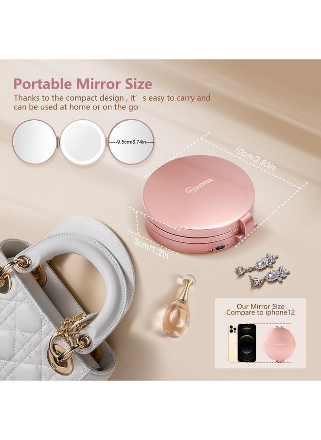 Compact Mirror With Light,1X/10X/30X Travel Magnifying Mirror With Light, Lighted Makeup Mirror With Brightness Adjustment,Makeup Mirror With 3 Color Lights, 4 Inch