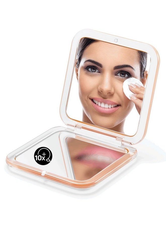 Folding Compact Mirror, 1X/10X(300R) Magnification 3½” Pocket Size Square Hand Mirror For Travel Makeup (Peach Fuzz)