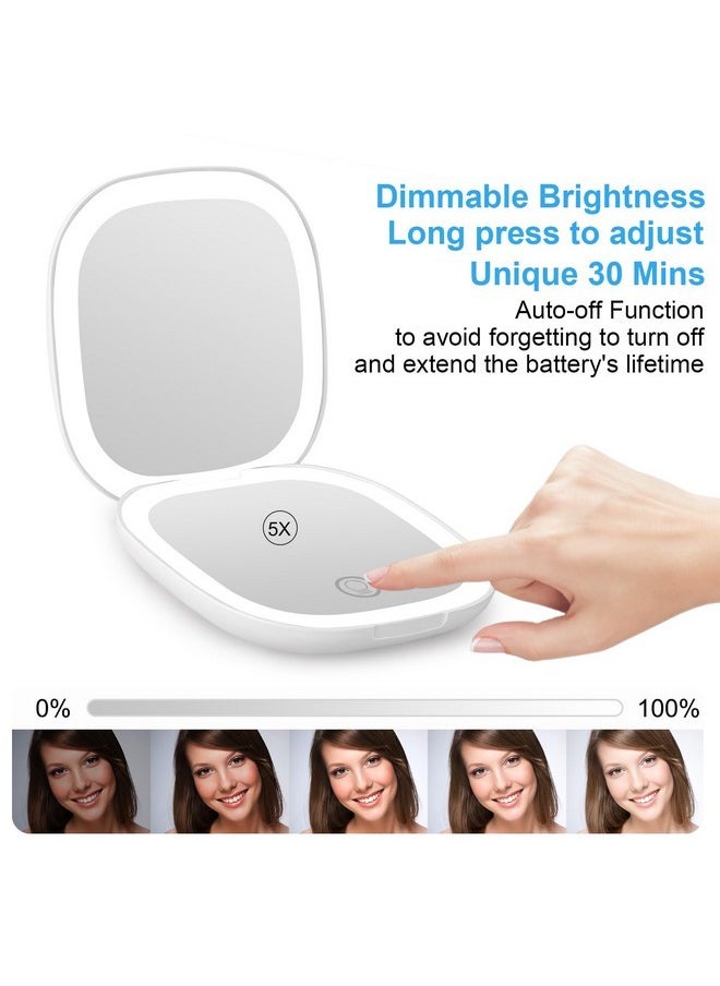 Rechargeable Pocket Mirror, 1X/5X Magnification Led Compact Travel Makeup Mirror With Light In 3 Colors Mode, Purse Mirror, 2-Sided, Portable, Folding, Handheld, Small Mirror